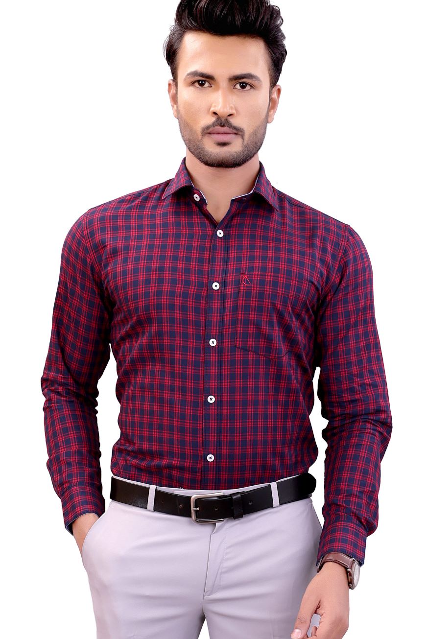 RED BLUE CHECKED SLIM FIT FULL SLEEVES SHIRT