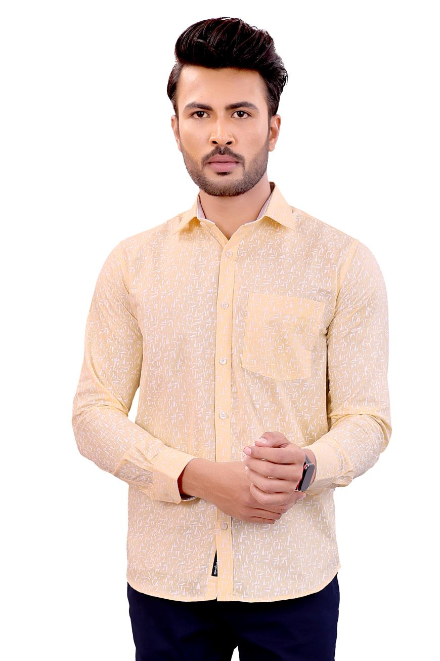 LEMON YELLOW PRINTED SLIM FIT FULL SLEEVES SHIRT