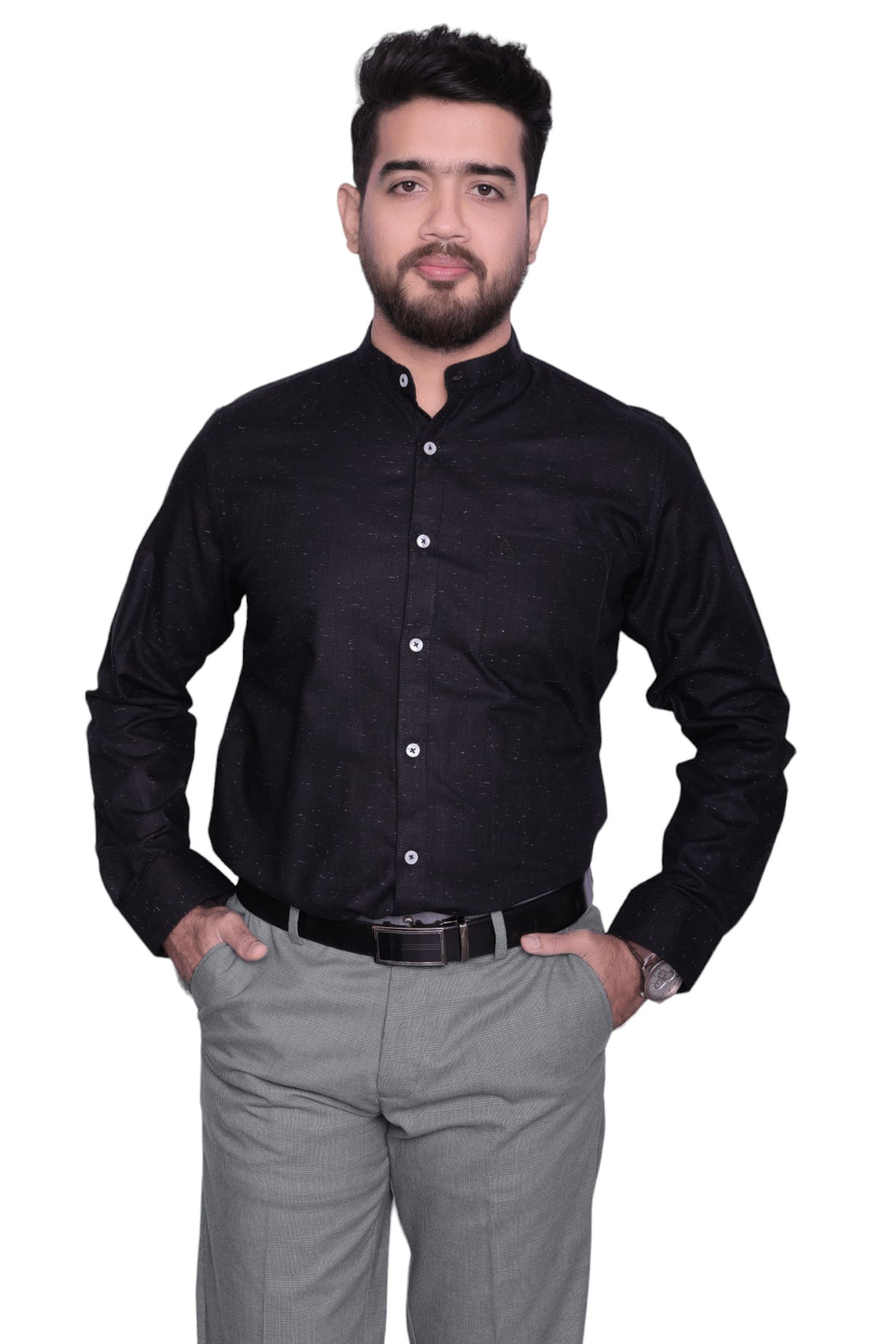 BLACK TEXTURED SLIM FIT FULL SLEEVES SHIRT