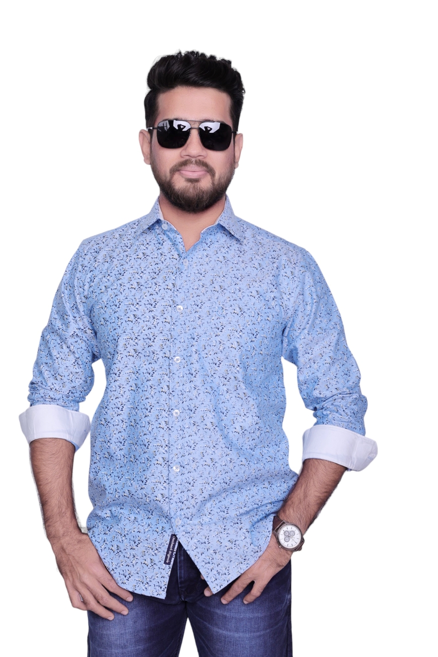 BLUE PRINTED SLIM FIT FULL SLEEVES SHIRT