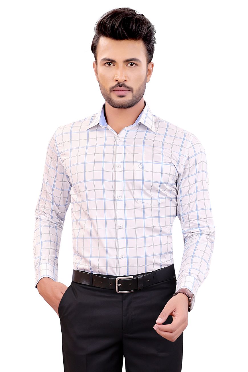 WHITE BLUE CHECKED SLIM FIT FULL SLEEVES SHIRT