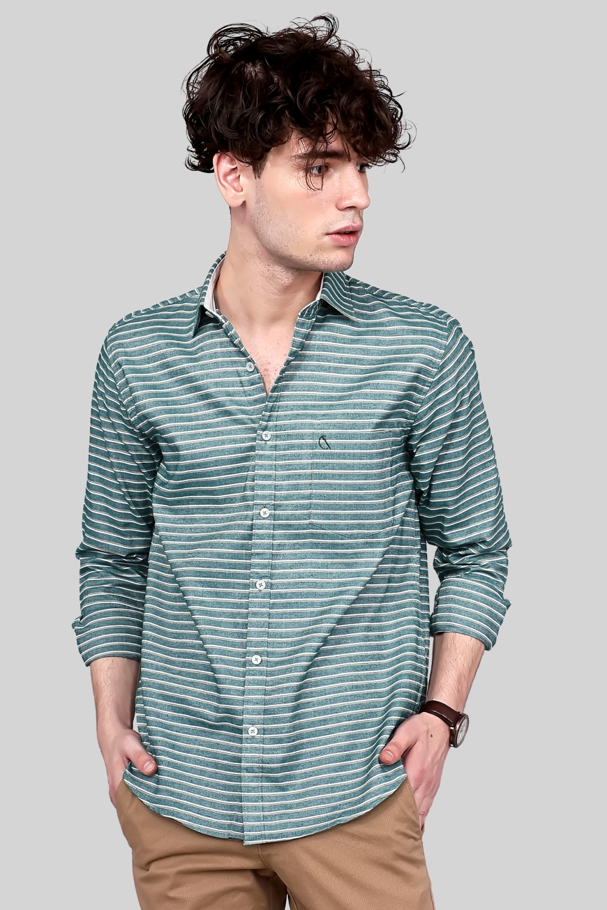 GREEN STRIPE SLIM FIT FULL SLEEVES SHIRT