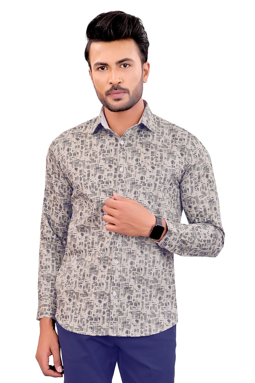 PALE GREEN PRINTED SLIM FIT FULL SLEEVES SHIRT