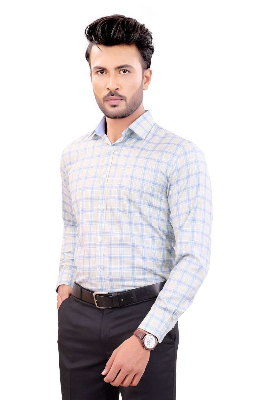 LIGHT GREEN CHECKED SLIM FIT FULL SLEEVES SHIRT