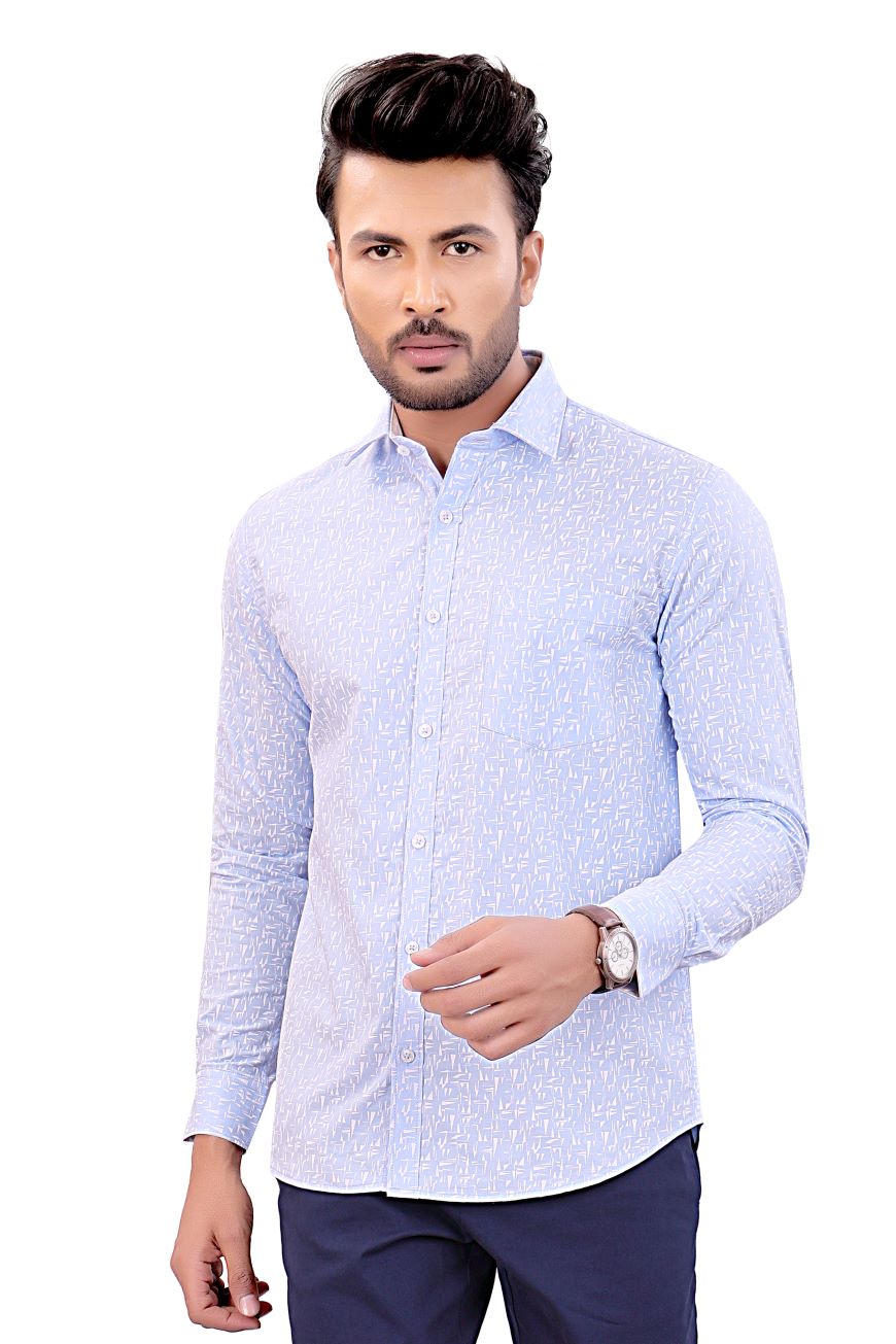 SKY BLUE ABSTRACT PRINTED SLIM FIT FULL SLEEVES SHIRT