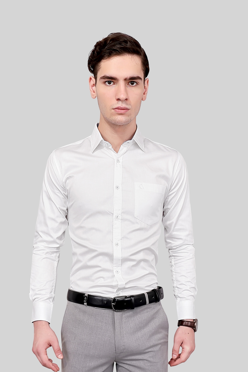 WHITE PLAIN SLIM FIT FULL SLEEVES SHIRT