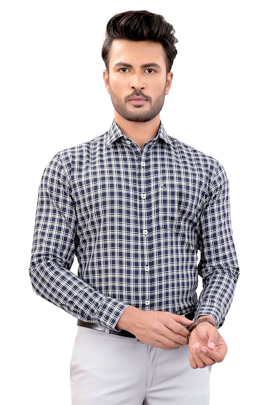 NEVY BLUE CHECKED SLIM FIT FULL SLEEVES SHIRT