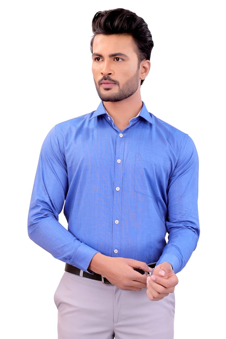 BLUE MICRO DOBBY PLAIN SLIM FIT FULL SLEEVES SHIRT