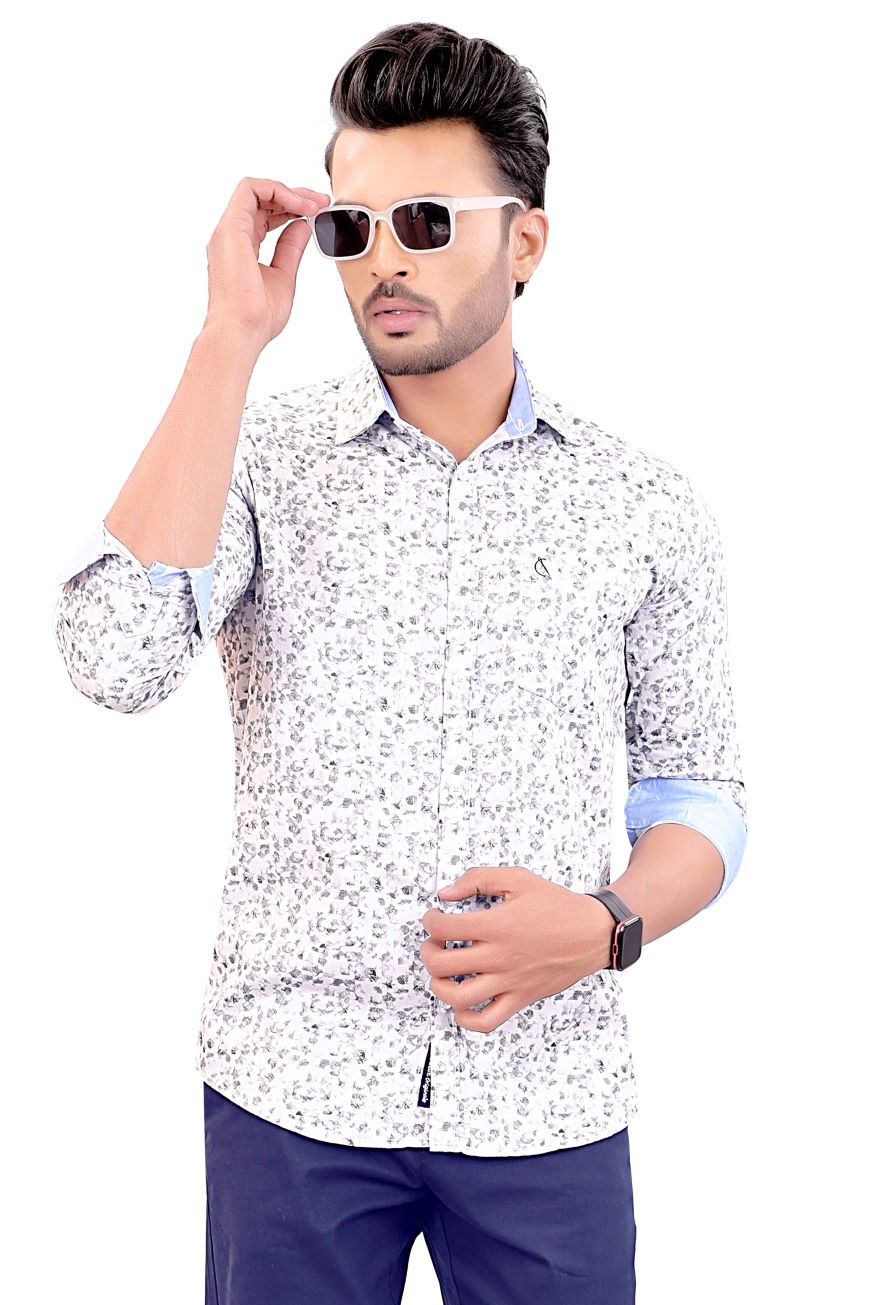 PASTEL GREEN PRINTED SLIM FIT FULL SLEEVES SHIRT