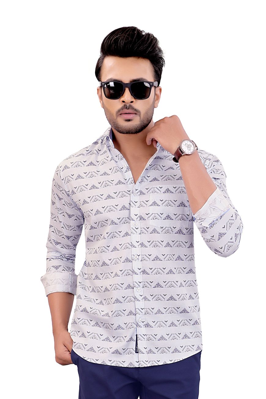 LIGHT BLUE PRINTED SLIM FIT FULL SLEEVES SHIRT