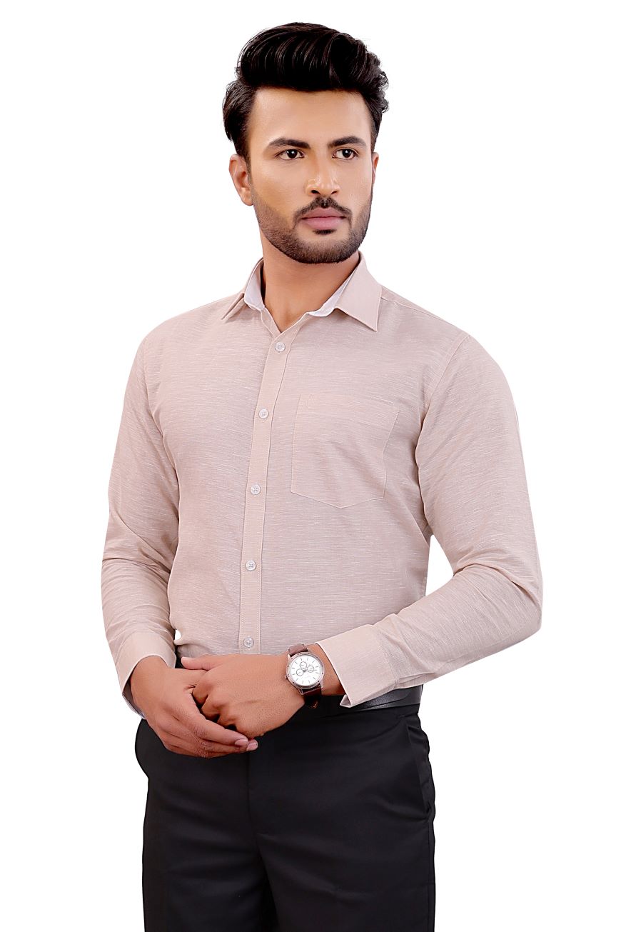 BEIGE LINEN SLIM FIT FULL SLEEVES SHIRT