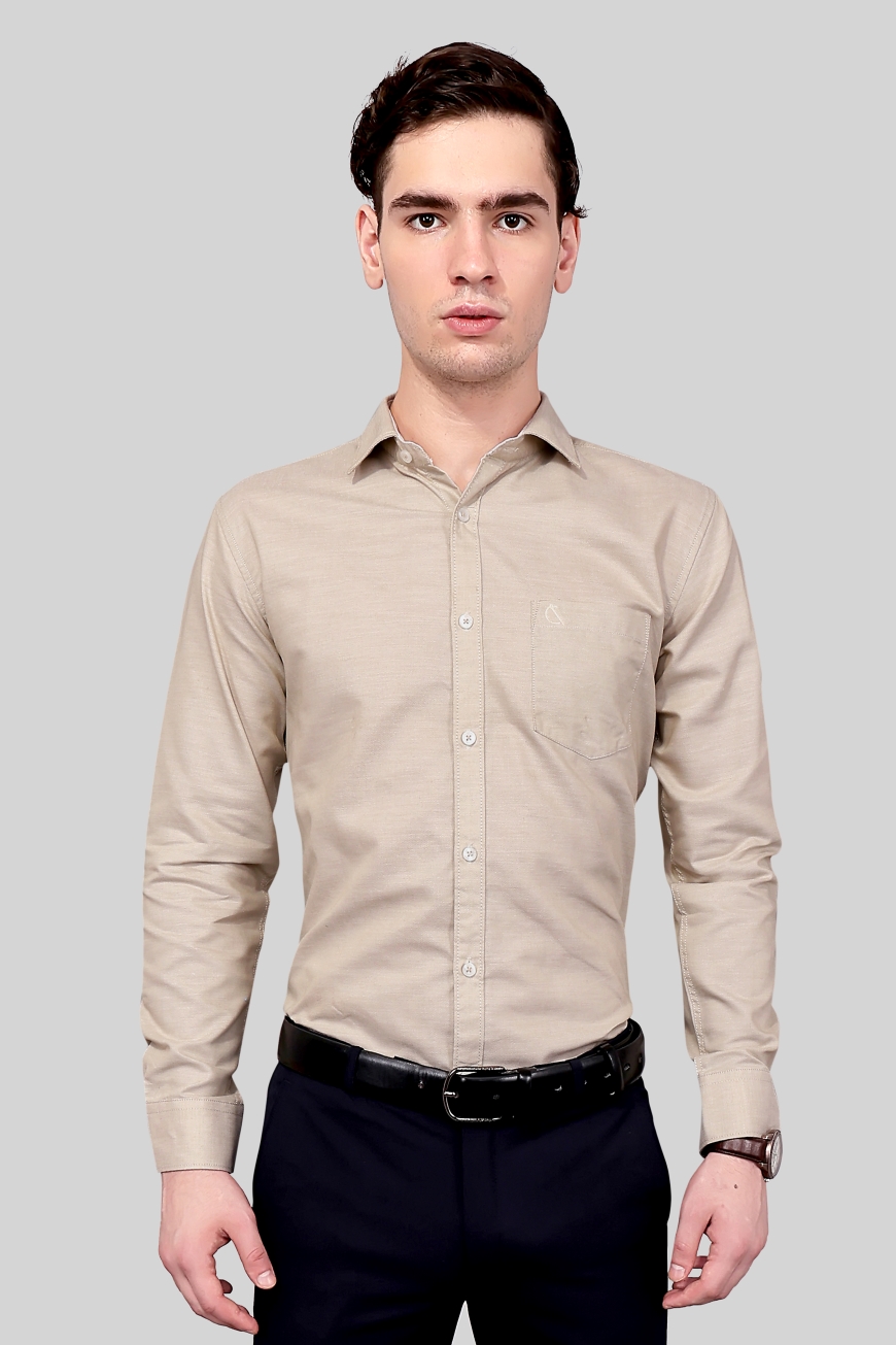 BROWN PLAN SLIM FIT FULL SLEEVES SHIRT