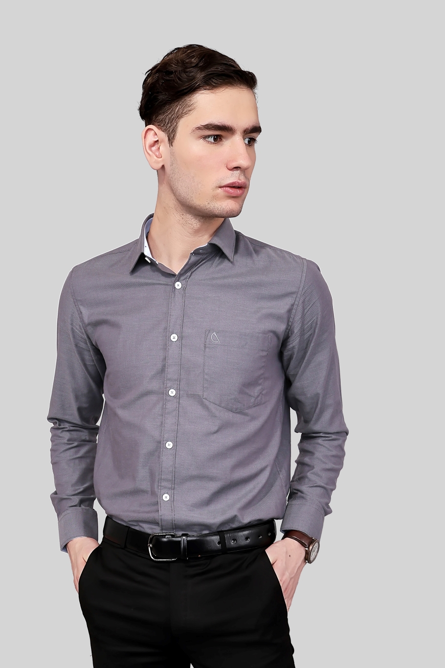 DARK GREY SLIM FIT FULL SLEEVES SHIRT