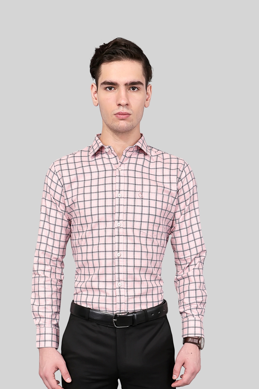 PINK CHECKED SLIM FIT FULL SLEEVES SHIRT