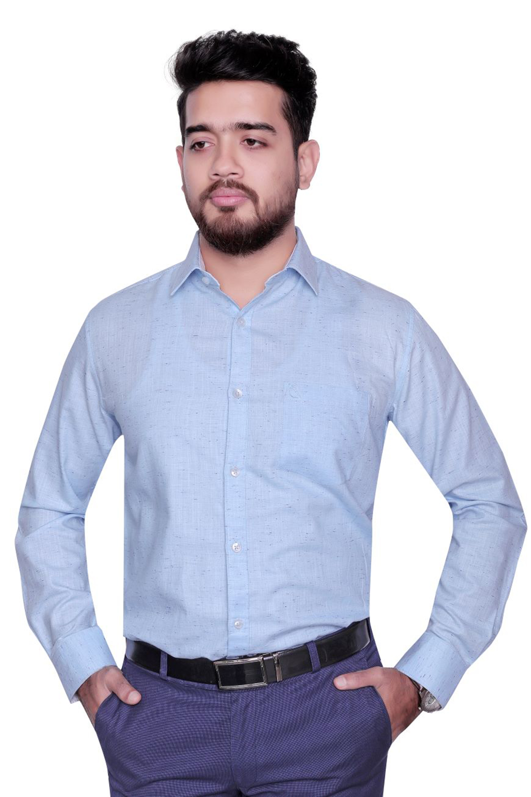 SKY BLUE TEXTURED SLIM FIT FULL SLEEVES SHIRT