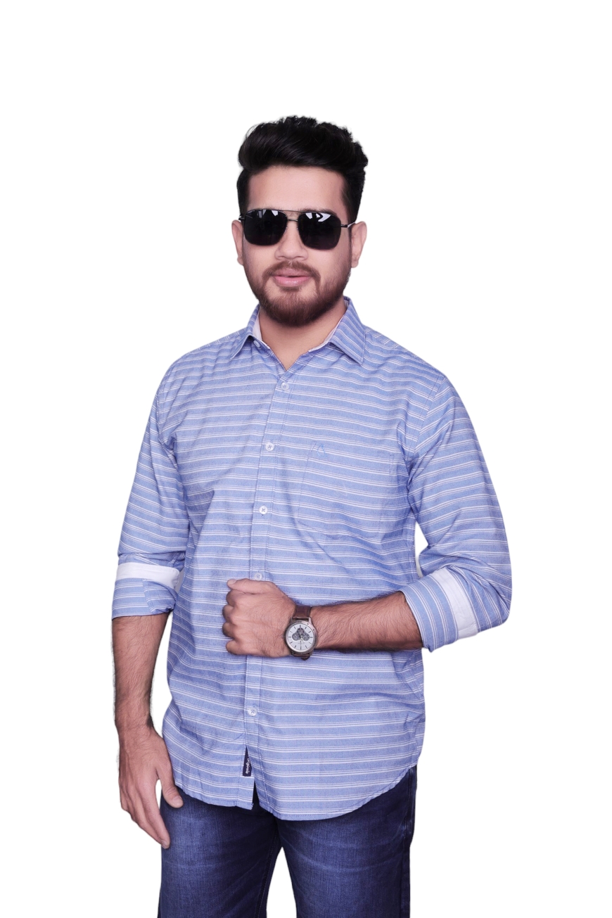 BLUE CROSS STRIPE SLIM FIT FULL SLEEVES SHIRT