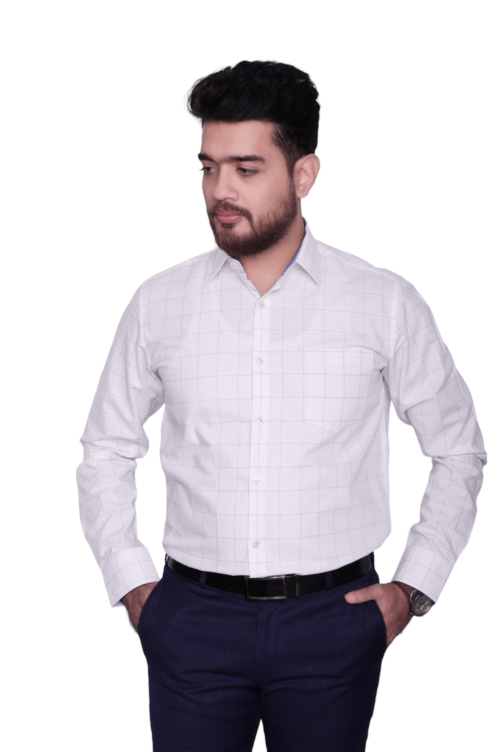 WHITE CHECKED SLIM FIT FULL SLEEVES SHIRT