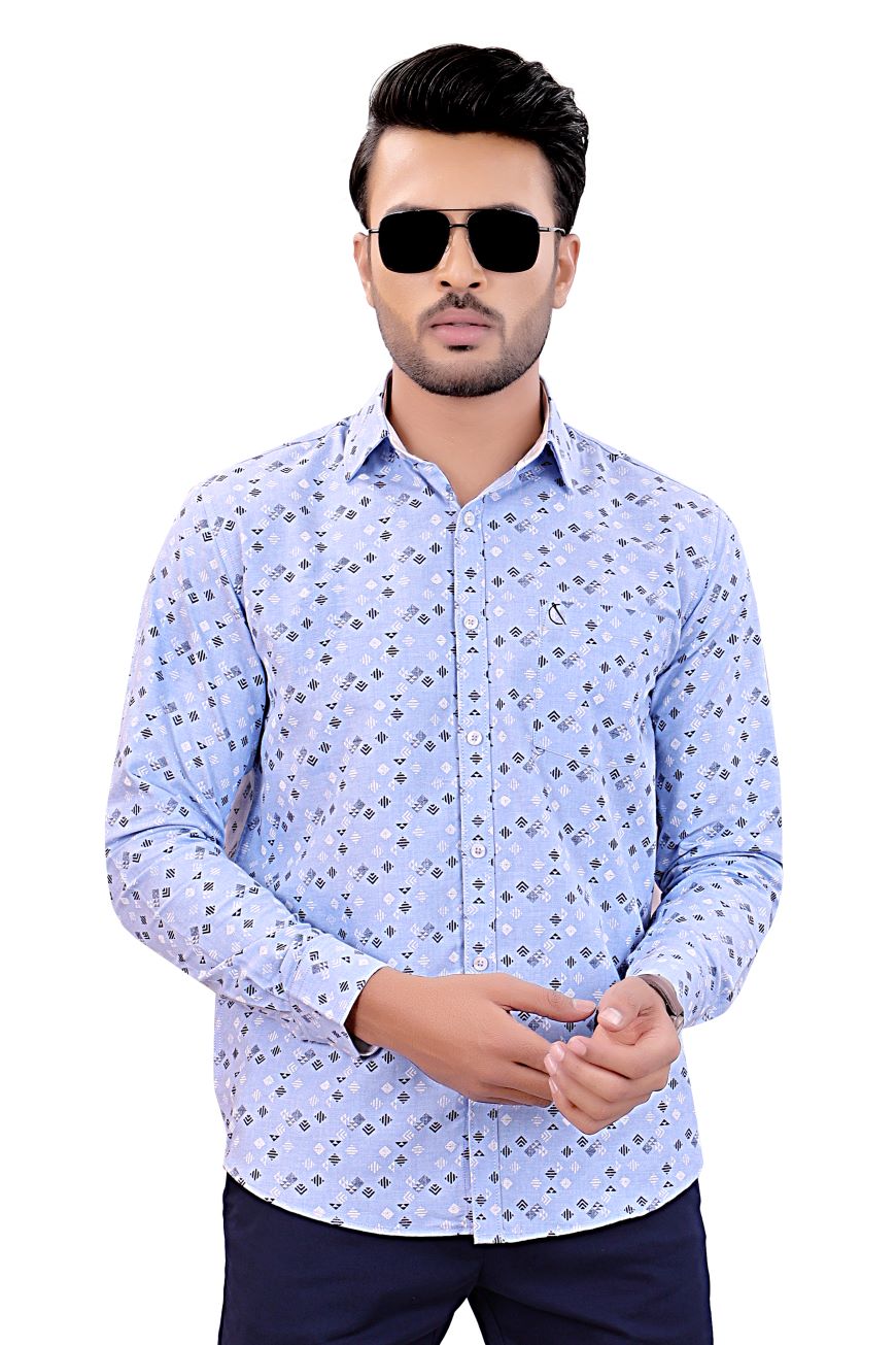 BLUE PRINTED SLIM FIT FULL SLEEVES SHIRT