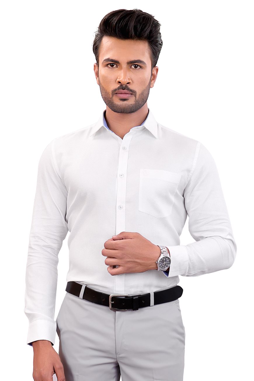 WHITE TEXTURED SLIM FIT FULL SLEEVES SHIRT