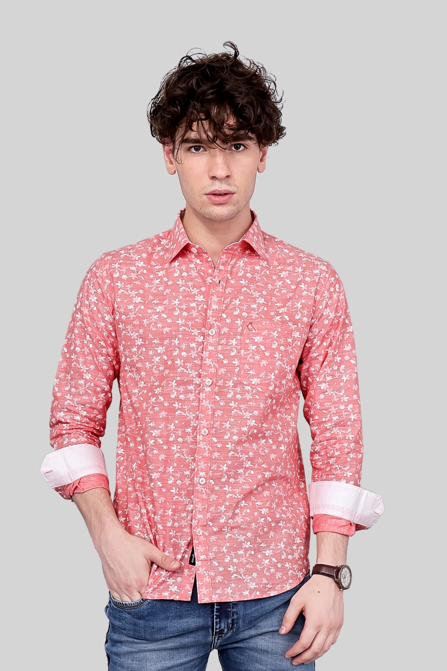 PINK PRINTED SLIM FIT FULL SLEEVES SHIRT