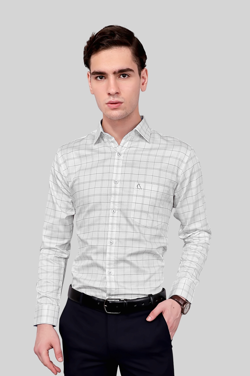 WHITE CHECKED SLIM FIT FULL SLEEVES SHIRT-1