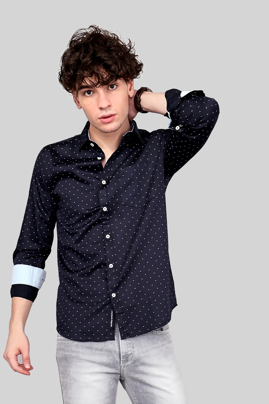 NEVY BLUE SLIM FIT FULL SLEEVES SHIRT