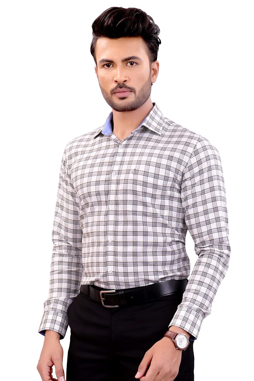 GREY WHITE SLIM FIT FULL SLEEVES SHIRT