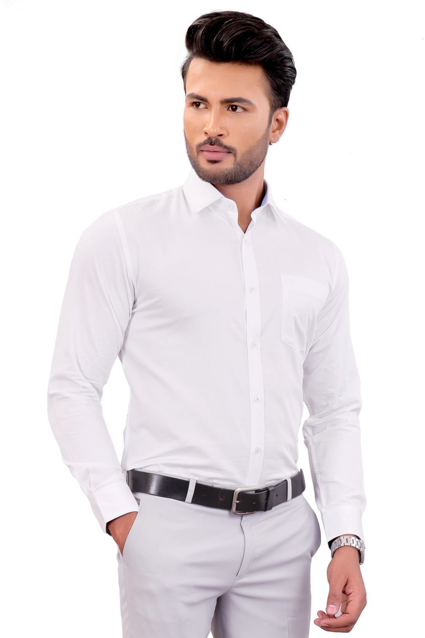 WHITE PLAIN SLIM FIT FULL SLEEVES SHIRT