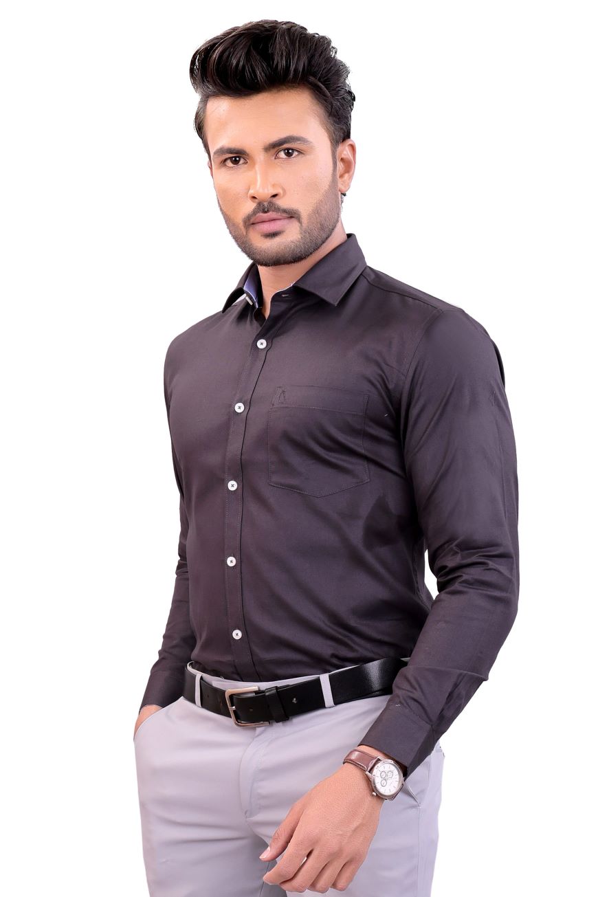 DARK GREY PLAIN SLIM FIT FULL SLEEVES SHIRT