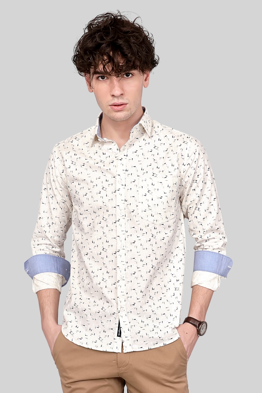 LIGHT YELLOW PRINTED SLIM FIT FULL SLEEVES SHIRT