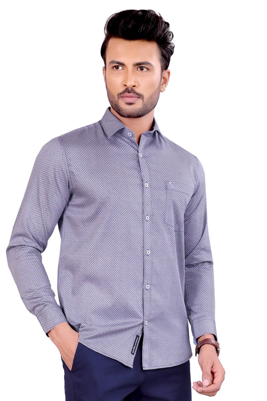 NEVY BLUE WHITE PRINTED SLIM FIT FULL SLEEVES SHIRT