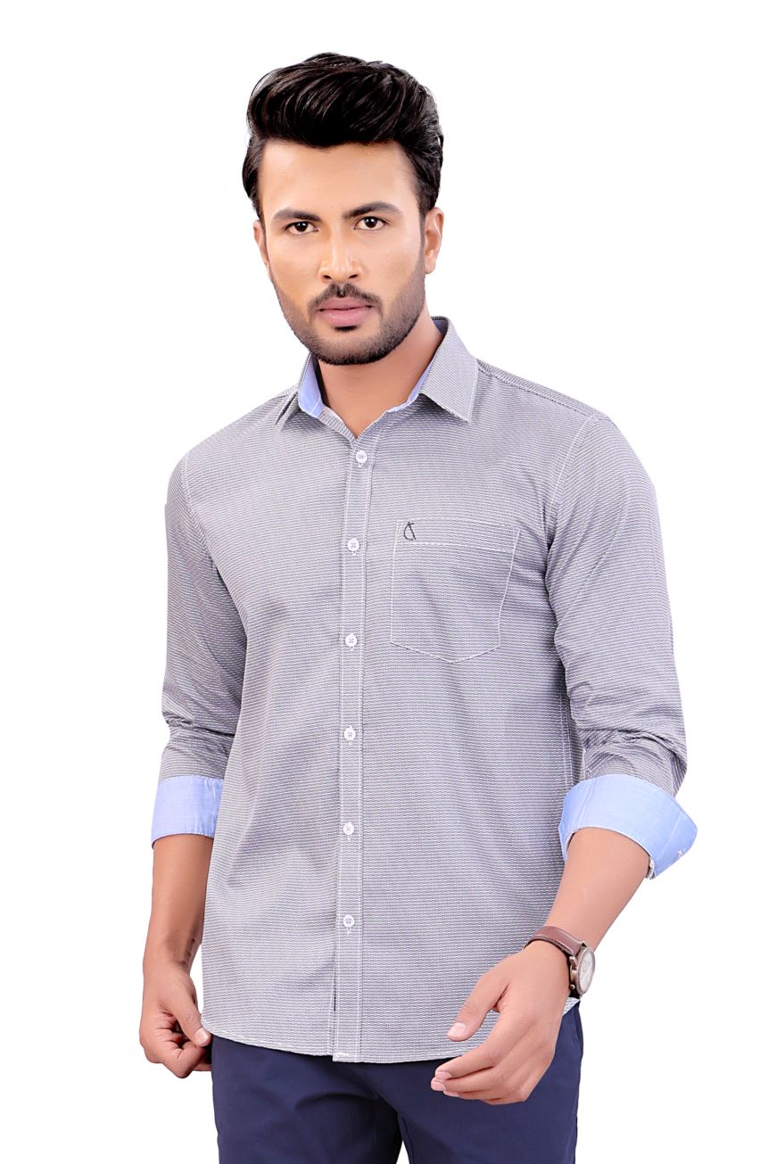 GREY BLACK SLIM FIT FULL SLEEVES SHIRT