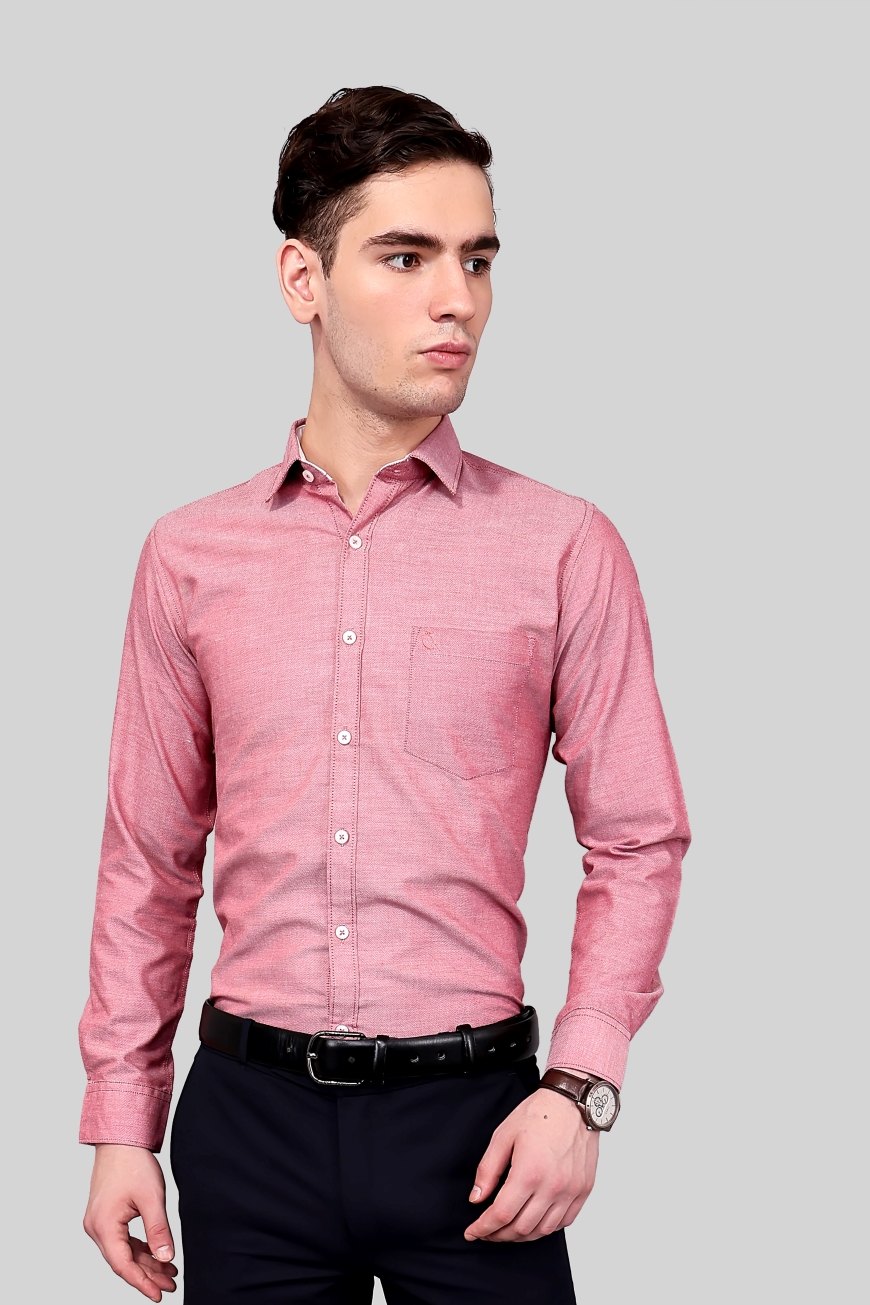 RED PLAIN SLIM FIT FULL SLEEVES SHIRT