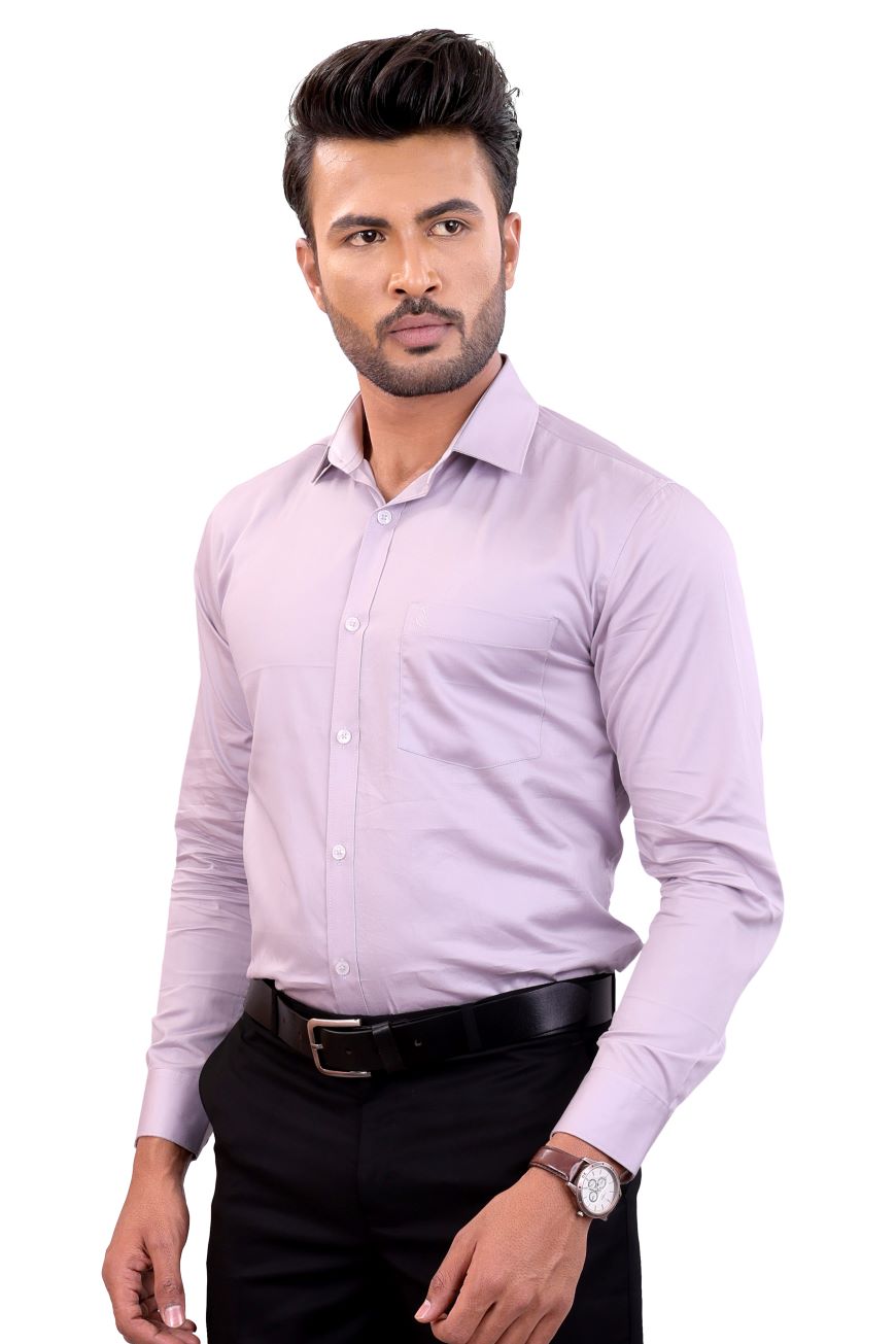 LIGHT GREY PLAIN SLIM FIT FULL SLEEVES SHIRT