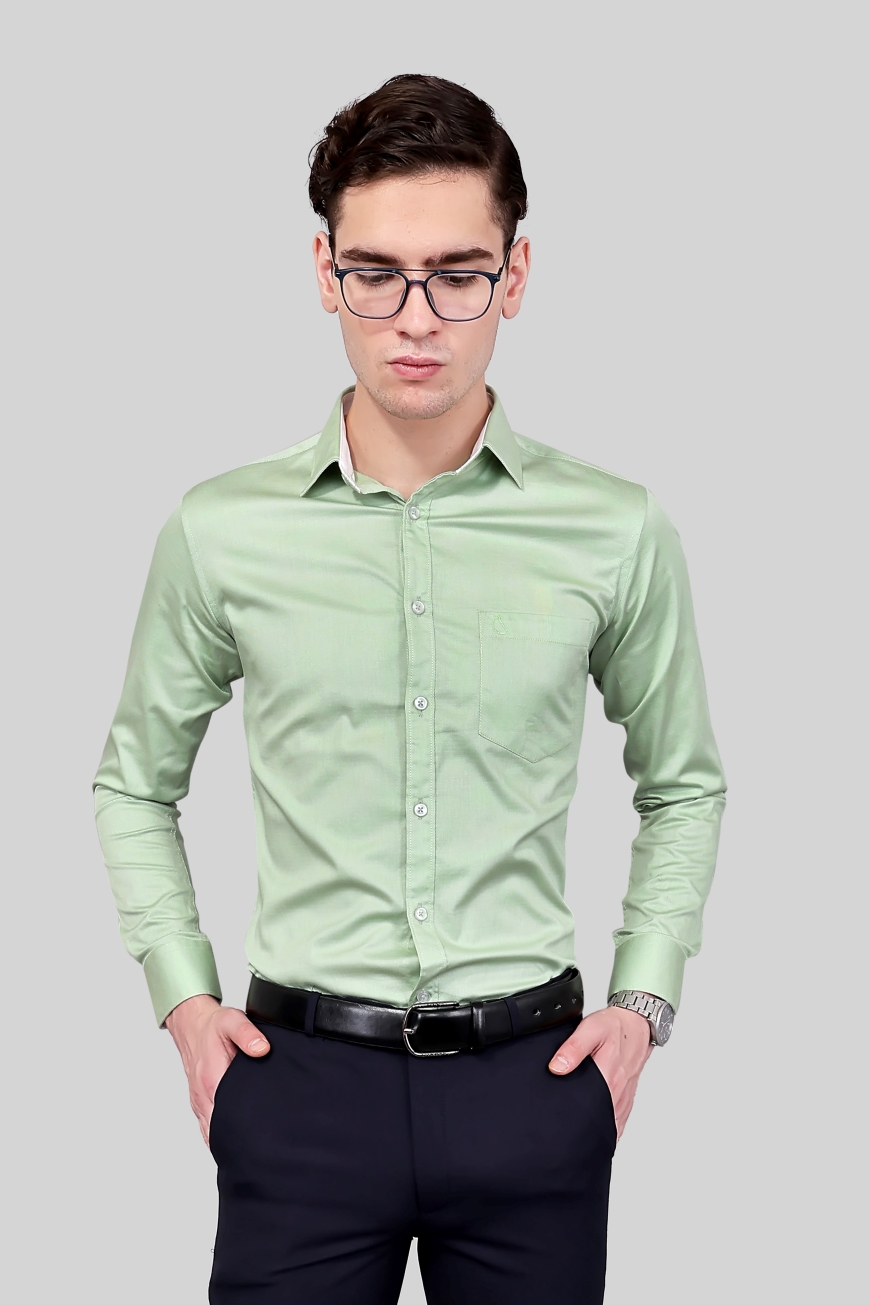 GREEN PLAIN SLIM FIT FULL SLEEVES SHIRT