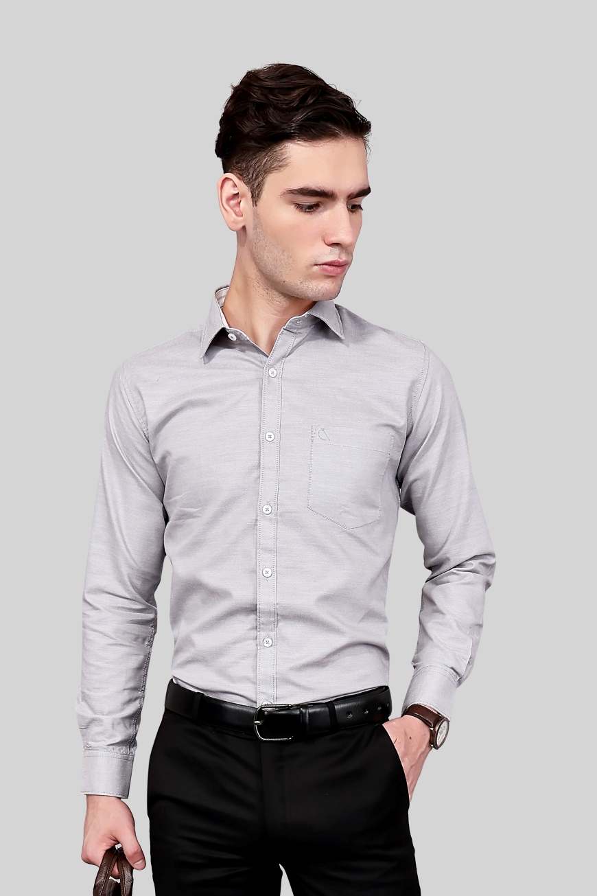 LIGHT GREY SLIM FIT FULL SLEEVES SHIRT