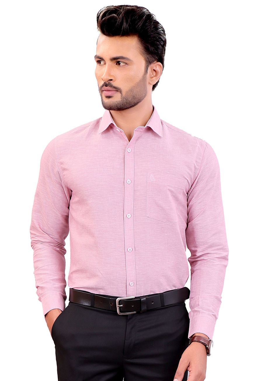 LIGHT PINK LINEN SLIM FIT FULL SLEEVES SHIRT