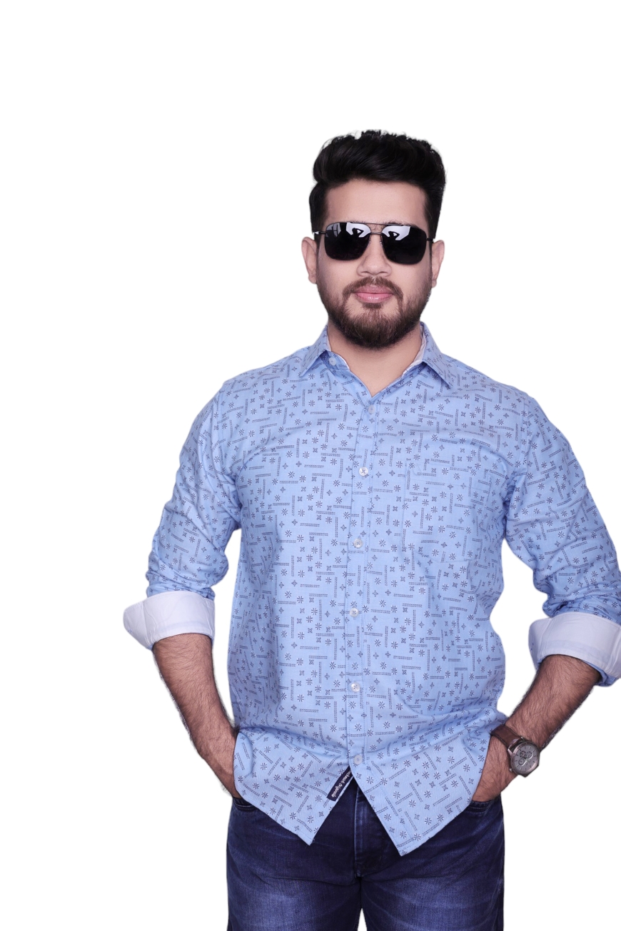 BLUE PRINTED SLIM FIT FULL SLEEVES SHIRT