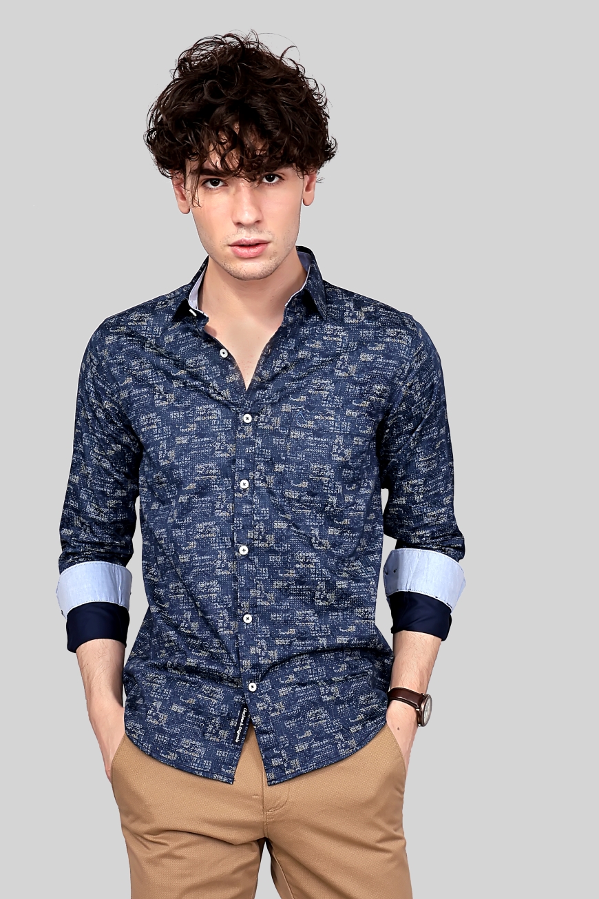 NEVY BLUE SLIM FIT FULL SLEEVES SHIRT