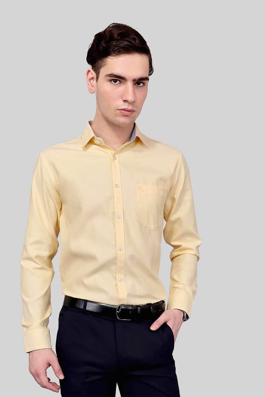 YELLOW PLAIN SLIM FIT FULL SLEEVES SHIRT