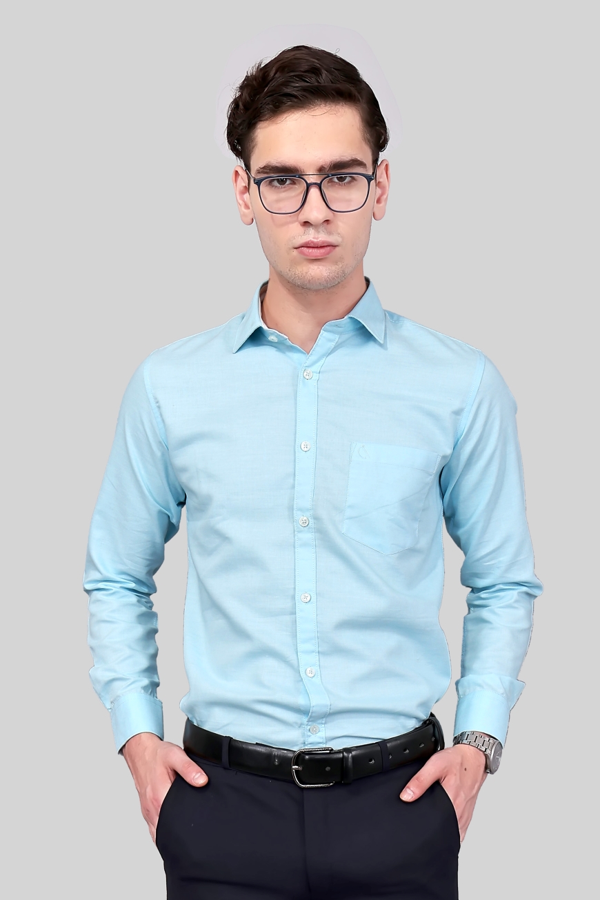 BLUE PLAIN SLIM FIT FULL SLEEVES SHIRT