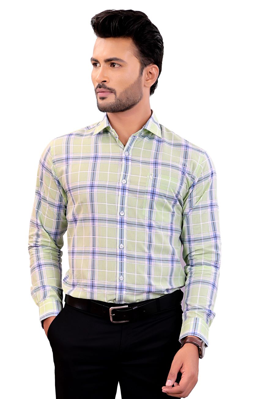 MINT GREEN CHECKED SLIM FIT FULL SLEEVES SHIRT