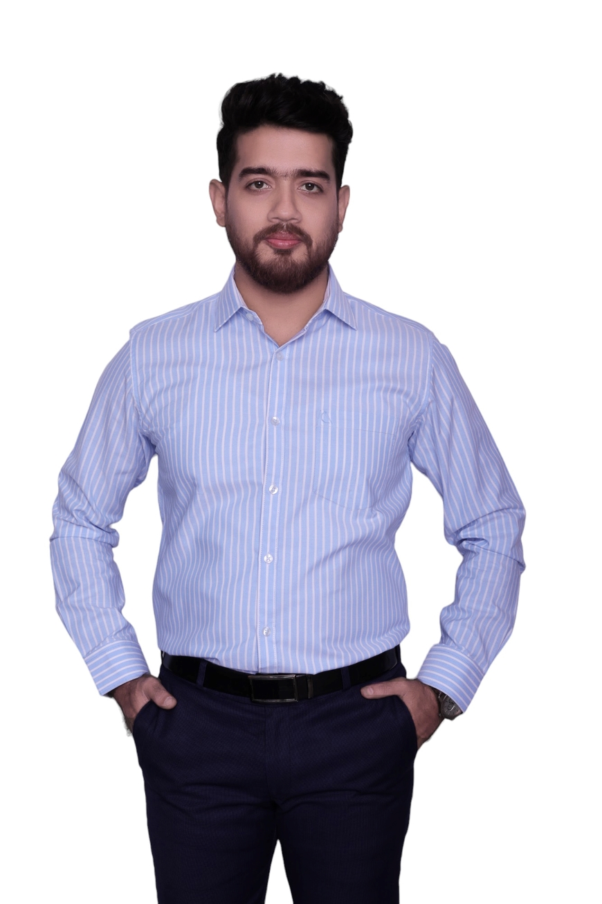 SKY BLUE STRIPE SLIM FIT FULL SLEEVES SHIRT