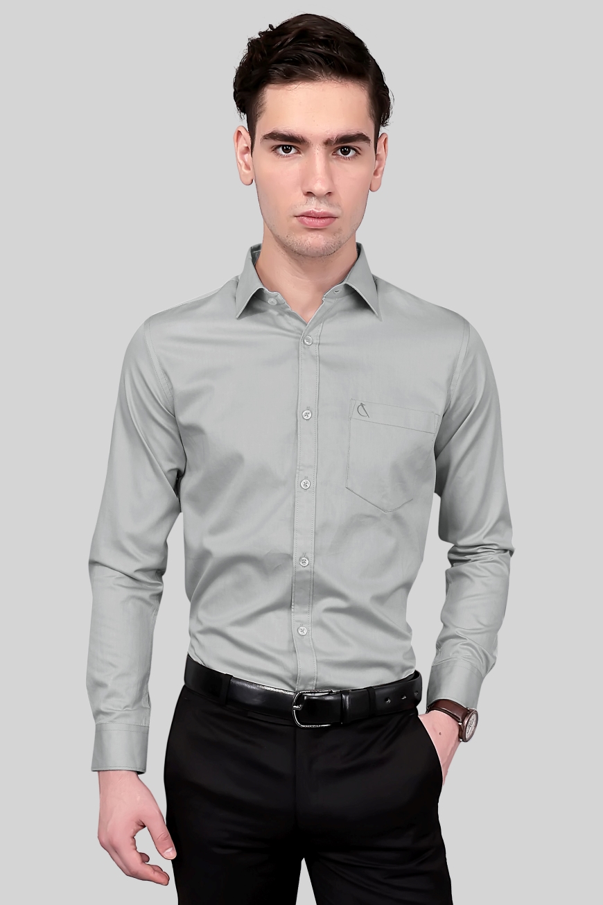 LIGHT GREY SLIM FIT FULL SLEEVES SHIRT