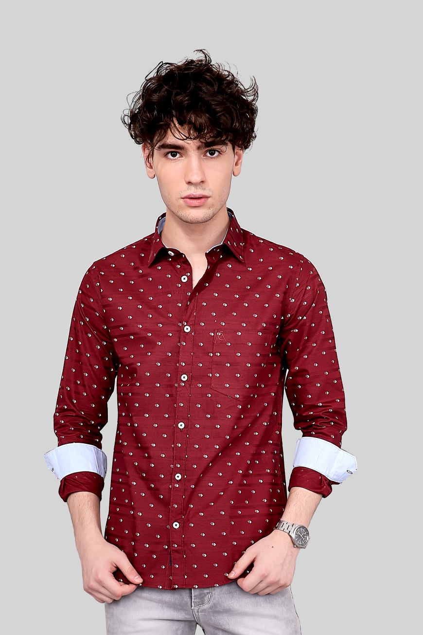 RED PRINTED SLIM FIT FULL SLEEVES SHIRT-1