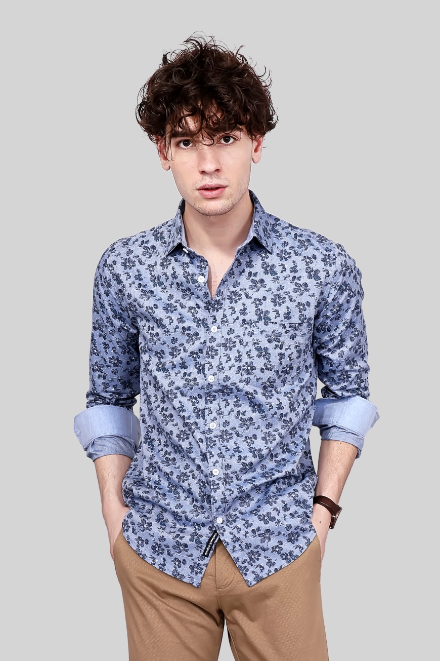 BLUE SLIM FIT FULL SLEEVES SHIRT