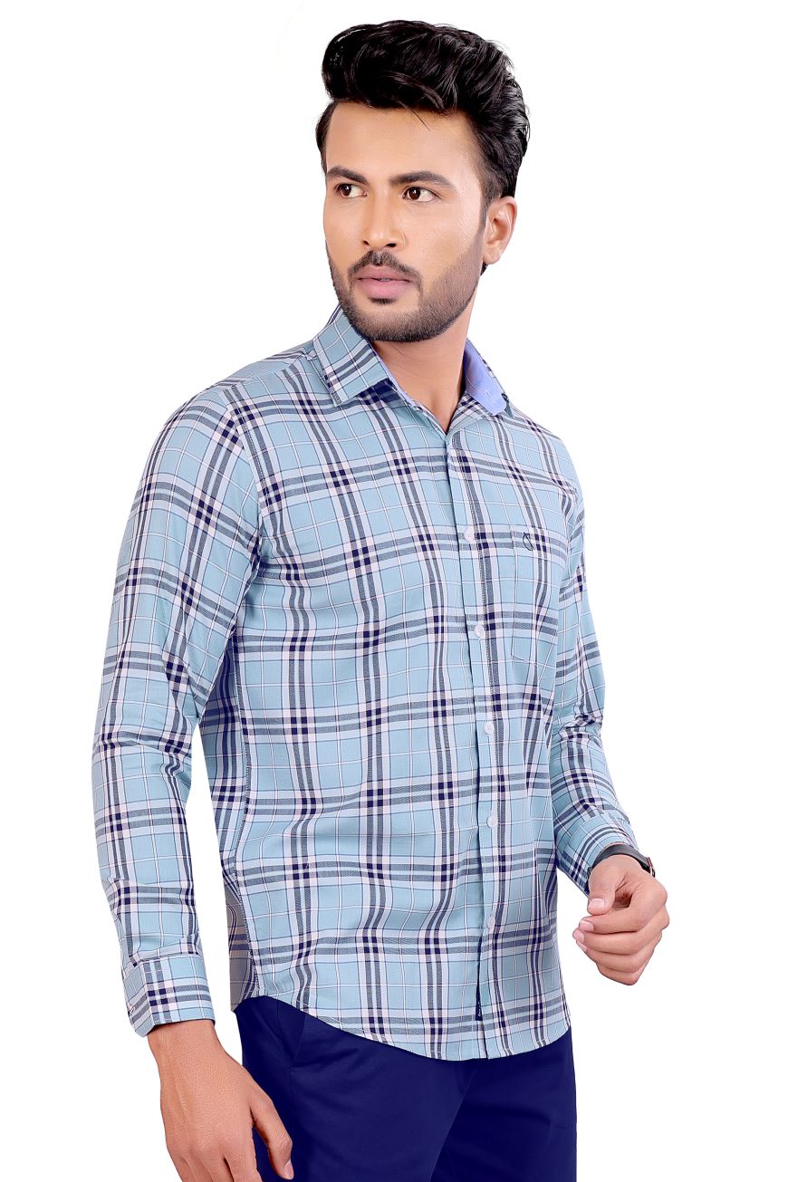 BLUE CHECKED SLIM FIT FULL SLEEVES SHIRT