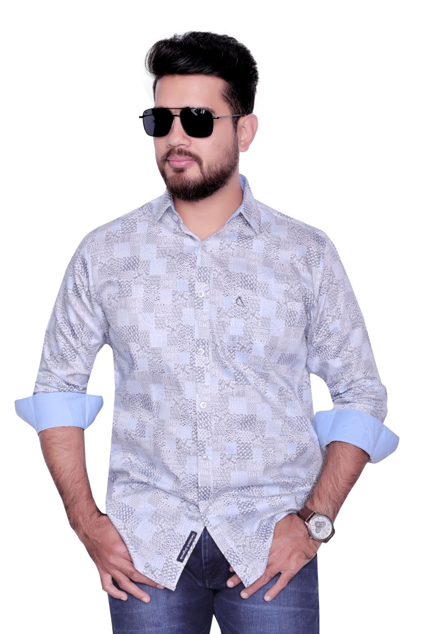 WHITE PRINTED SLIM FIT FULL SLEEVES SHIRT-1