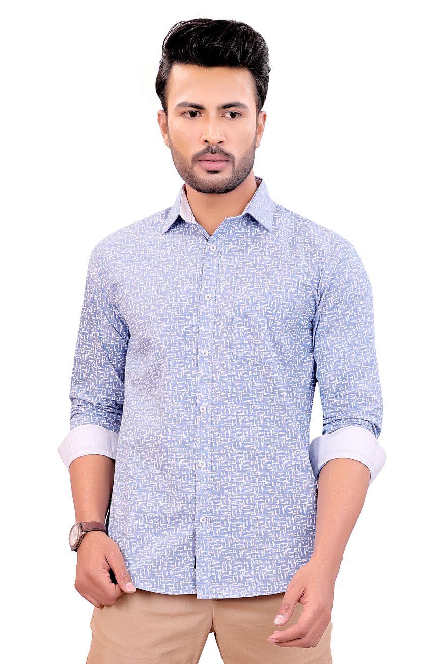 BLUE ABSTRACT SLIM FIT FULL SLEEVES SHIRT