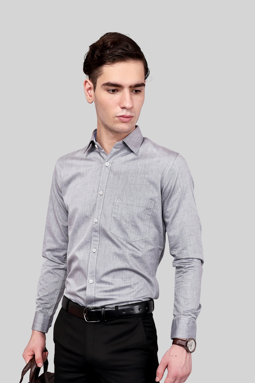 GREY TEXTURED SLIM FIT FULL SLEEVES SHIRT